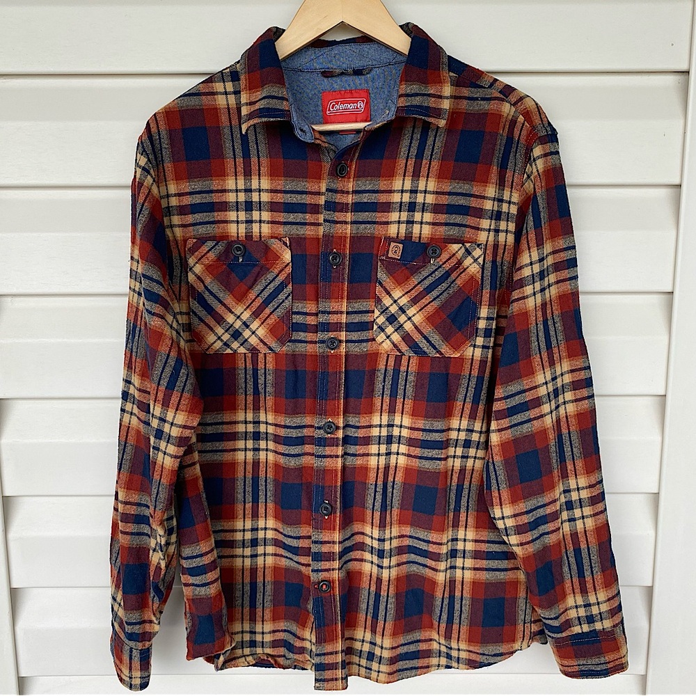 Coleman Mens Long-Sleeve Flannel Shirt Midweight Western Plaid Button-Down